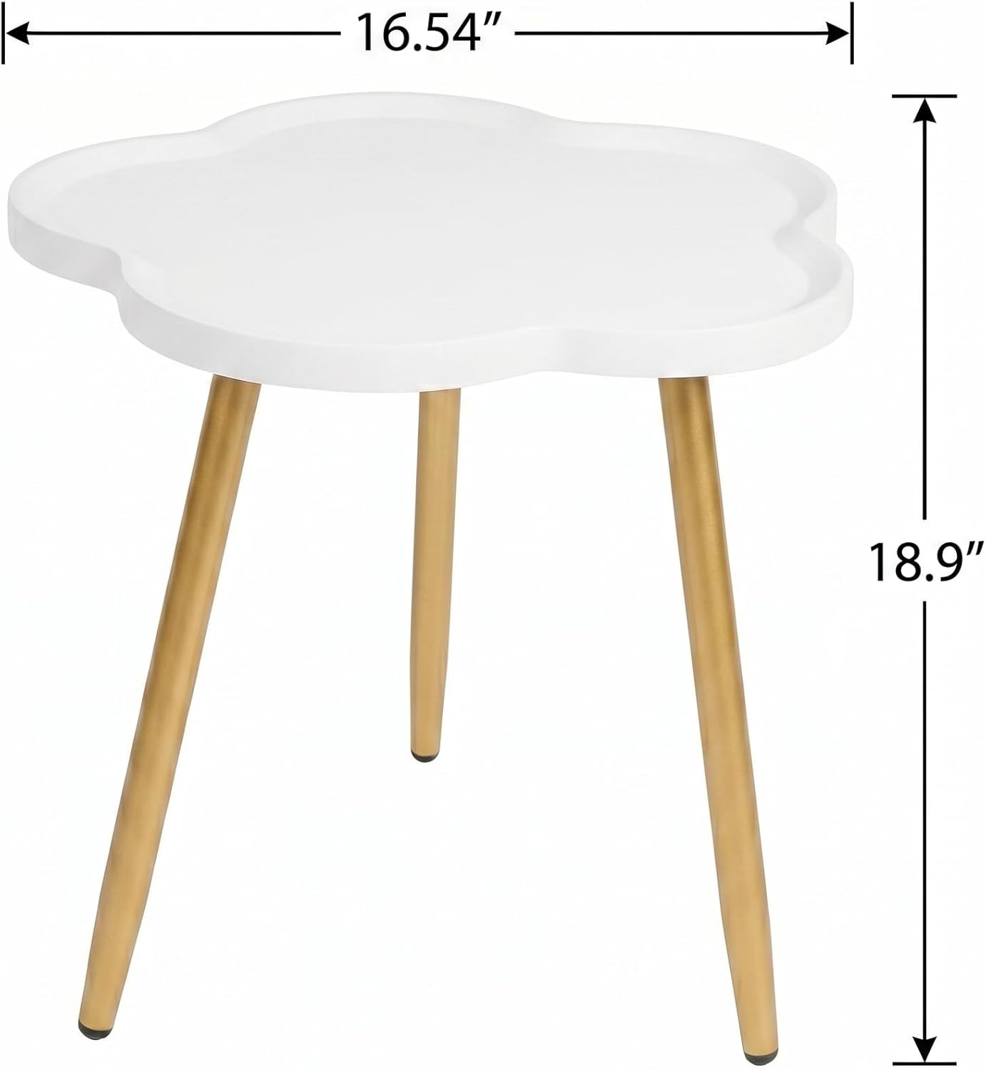 danpinera Round Side Table, Metal Legged Accent Table with Wooden Tray, Flower Tray Small Round End Table for Living Room, Bedroom, Nursery White & Gold