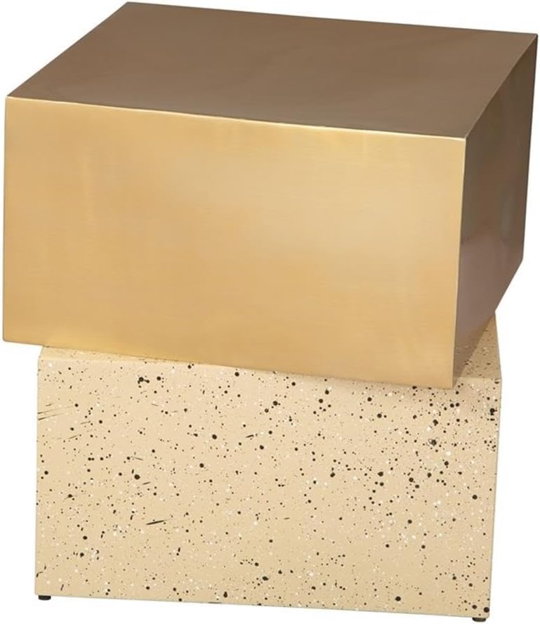 Pemberly Row Square End Table, 20.1 in Height, Electroplated Iron, Gold & Beige Finish, Rubber Feet, Contemporary Design for Living Room or Bedroom Decor
