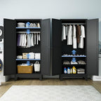 71" Armoire Wardrobe Closet, Metal Wardrobe Closet with Hanging Rod | Wardrobe Closet with Doors, Wardrobe Cabinet with Adjustable Shelves, Clothing Storage Cabinet for Bedroom, Office, Black