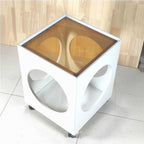 Vintage Rolling Side Table with Glass Top Wood Square Coffee Table 360° Wheels Semi-Open Storage Mobile End Table for Living Room All Occasion(White)