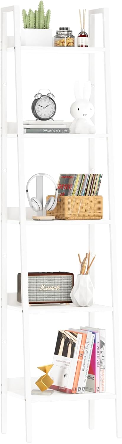 Yoobure Ladder Shelf, 5 Tier Tall Ladder Bookshelf Corner Shelf, Industrial Book Shelf Ladder Bookcase Narrow, Standing Storage Shelves Display Shelf for Bedroom Living Room Office Kitchen Bathroom