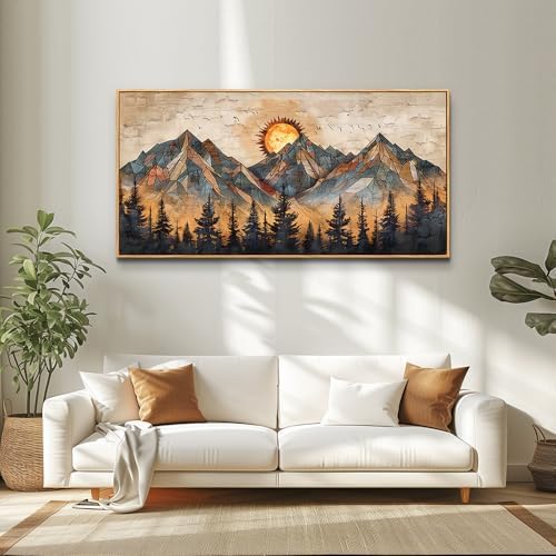 ZUITINGHUA Wood Framed Abstract Wall Art For Living Room Large Canvas Wall Decor For Office Bedroom Decorations Boho Wall Pictures Mountain Landscape Paintings Modern Home Mural Artwork 30x60 In