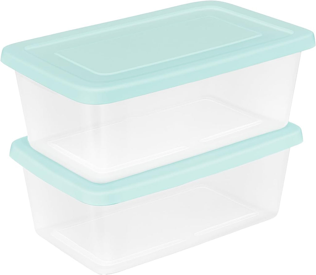 Sterilite Set of 10 Storage Boxes, Clear Plastic Stackable Containers, Lightweight Home Organizers with Snap Lids, 6 Quart, Mindful Mint