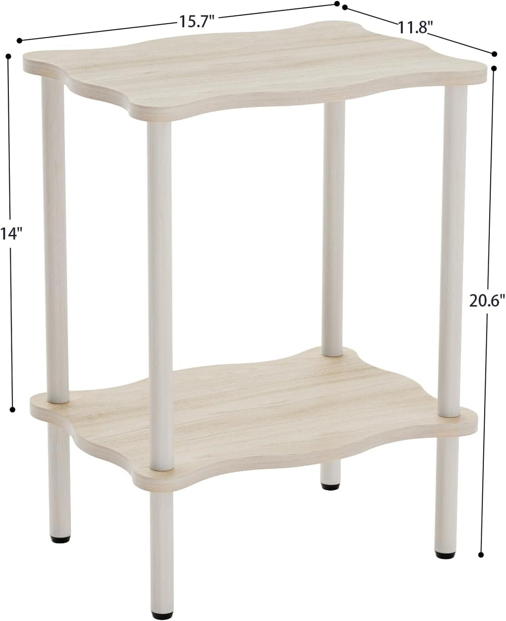 THUMEYE 2-Tier Side Table 20.6”H, Space-Saving Small Nightstand with Solid Wood Legs, Tool-Free Assembly, Suitable for Reading Chair, Bedside, Balcony, 15.7”D x11.8”W, Imitated Oak Grain