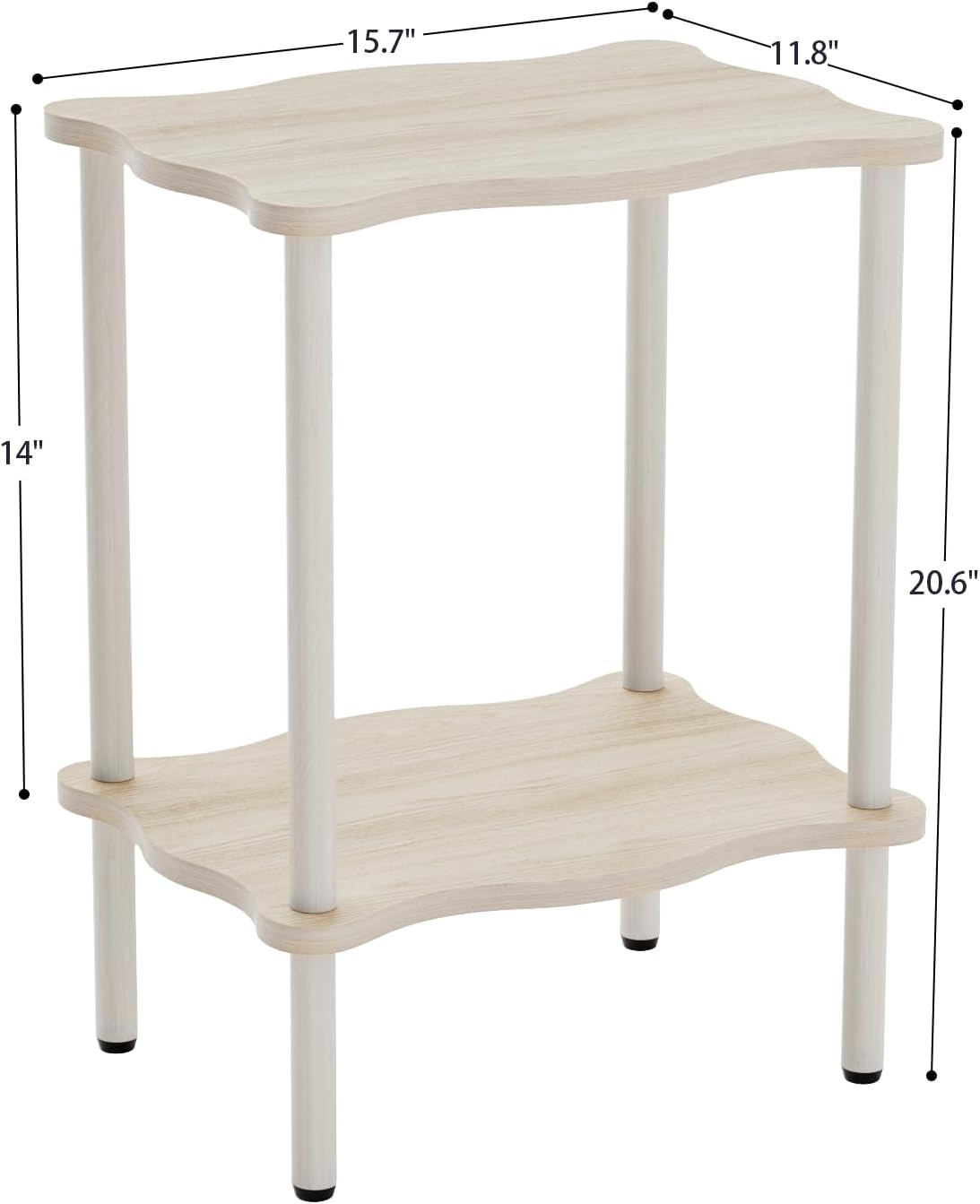 THUMEYE 2-Tier Side Table 20.6”H, Space-Saving Small Nightstand with Solid Wood Legs, Tool-Free Assembly, Suitable for Reading Chair, Bedside, Balcony, 15.7”D x11.8”W, Imitated Oak Grain