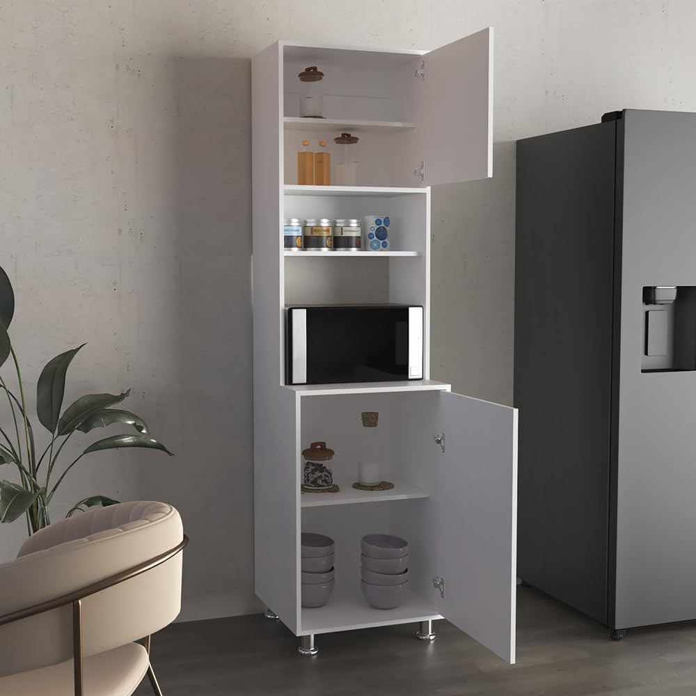 21.4" D*19.7" W*78.7" H Corner Freestanding Kitchen Pantry with 4 Shelves, 2 Single Doors, Rectangular Storage Cabinet, Modern Minimalist, for Living Room, Dining Room, White