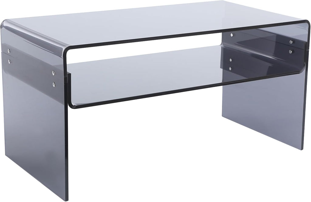 Acrylic Side Table 2-Tier - Modern Rectangular Open Storage Coffee Table, Clear Rectangle Side Table Furniture for Home Office Reception and Bedroom