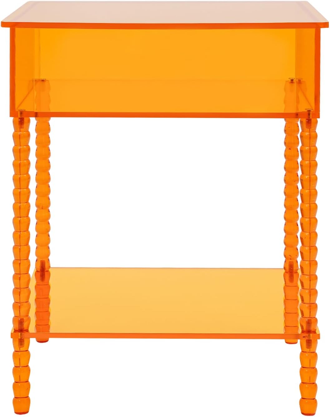 16inch Acrylic End Side Table, 3 Tier Orange End Table with Large Storage Modern Nightstand Coffee Table Accent Table for Compact Space Living Room Bedroom