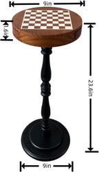 International Chess Small Side Table with Drawer, Round Solid Wood Retro Style Side Table, Suitable for Living Room, Bedroom, Corner, Game Small Table.Coffee Table. (Black)