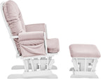 Mason Glider and Ottoman - White Wood, Pink Fabric