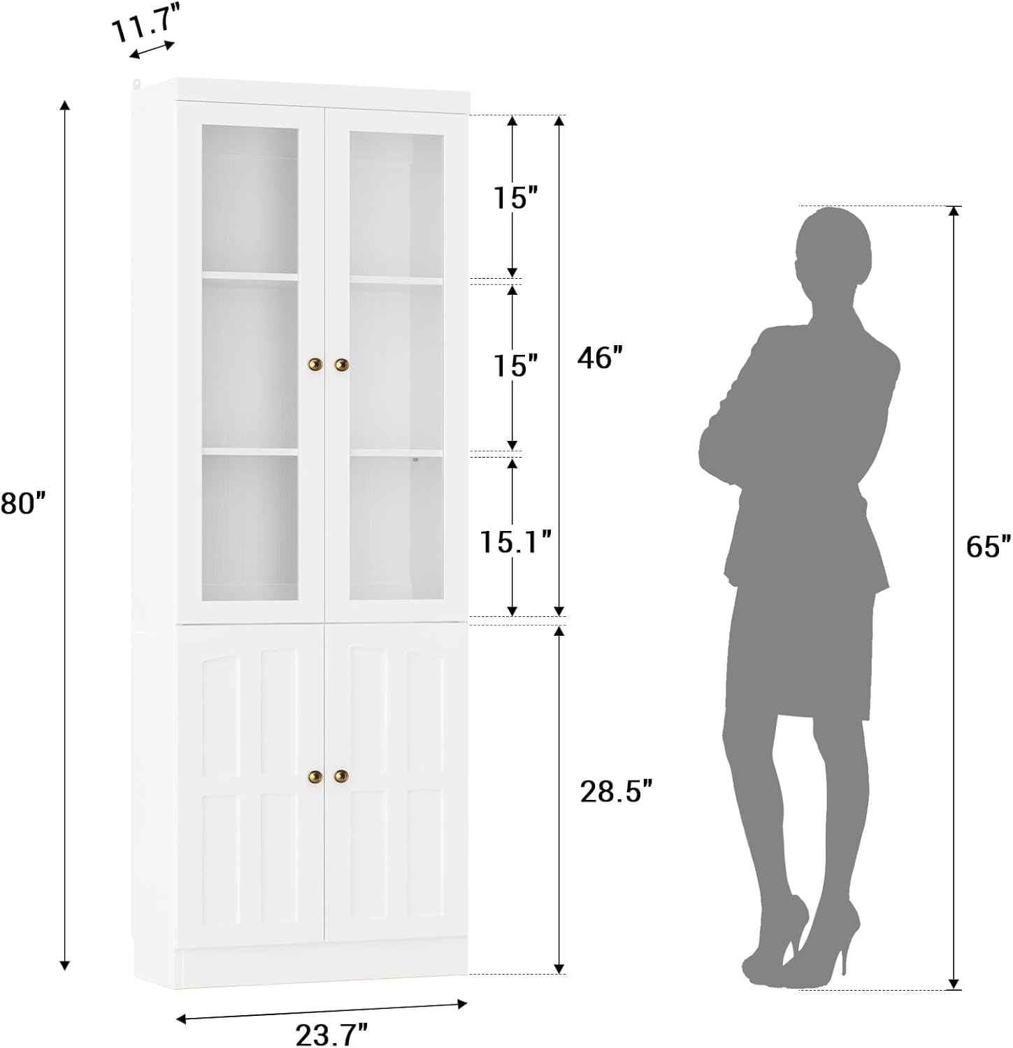 Cyclysio Kitchen Pantry Cabinet, 80" Wood Pantry Storage Cabinet with Doors and Adjustable Shelves, Kitchen Cabinet with Thickened Top Panel, Tall Cabinet for Livingroom, Pantry, Bathroom, White