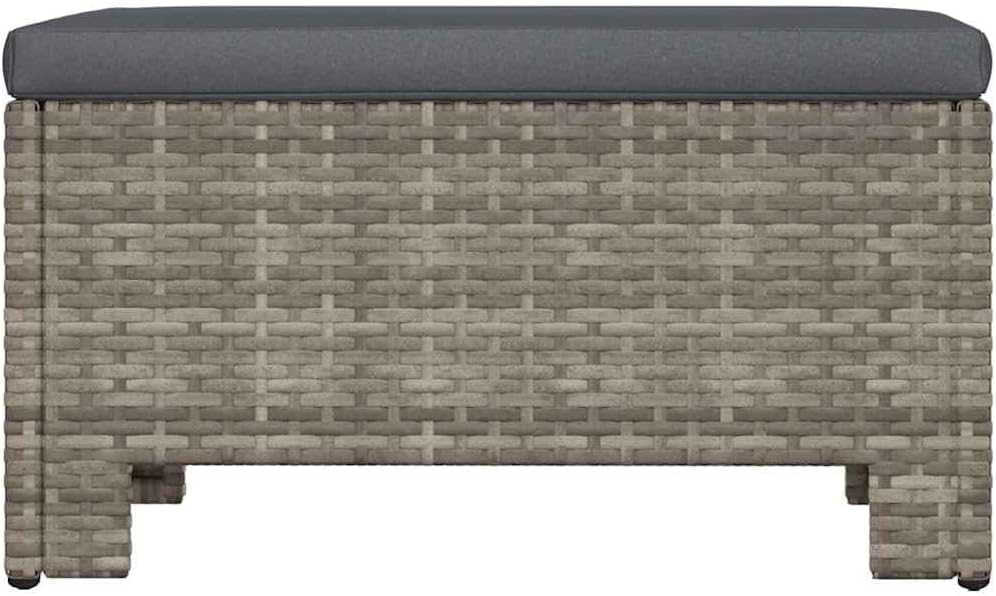 Patio Ottoman Outdoor Wicker Footstool, Garden Footrest with Dark Grey Cushion, Poly Rattan Modular Furniture Foot Rest for Backyard, 22.4 x 22.4 x 11 Inches