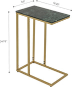 C Shape Table for Sofa with Green Marble Top | Decorative Side Table | End Table for Living Room | Gold Metal Frame | 16.25x9.5x24.75