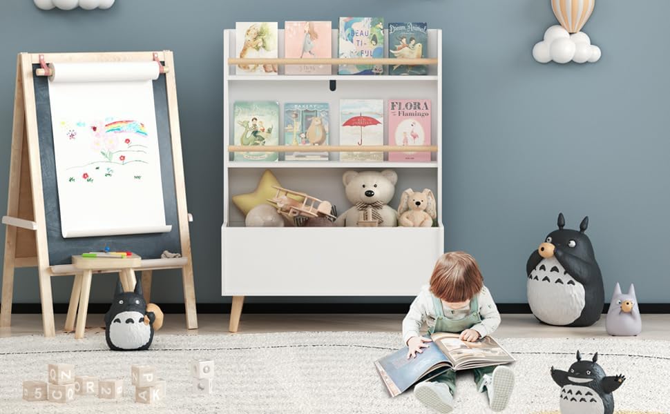 Bookshelf, Book and Magazine Rack, Book Organizer, Toy Storage Cabinet Organizer, White