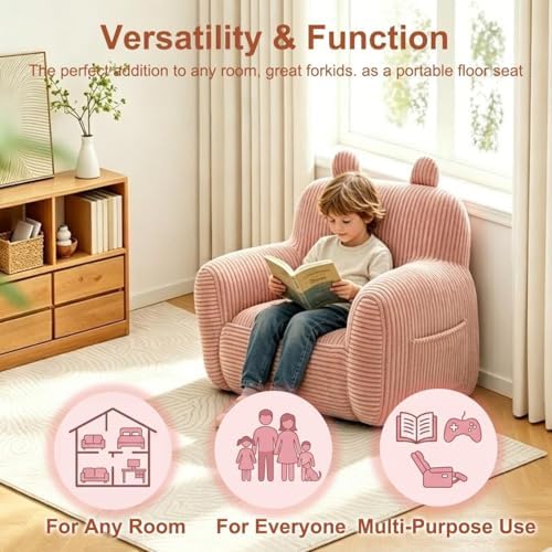 Stuffed Animal Bean Bag Storage Chair Cover (No Filler) Soft Washable Stuffable Removable Premium Organizing Plush Toys Comfortable Organizer Keep Clutter with Premium Adults (Pink, Sofa with Filler)