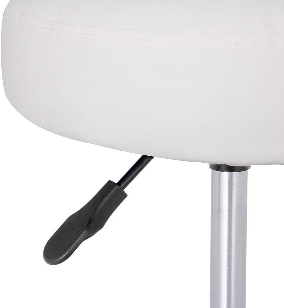 BAKAJI White Faux Leather Round Stool, 34cm Seat, 45-57cm Height