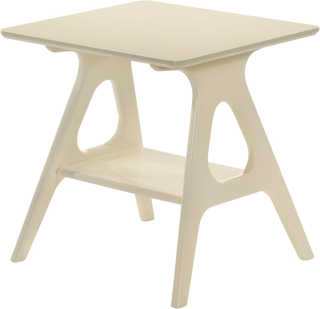 Roundhill Furniture Arona Mid-Century Modern Wood Shelf End Table, Off-White Finish