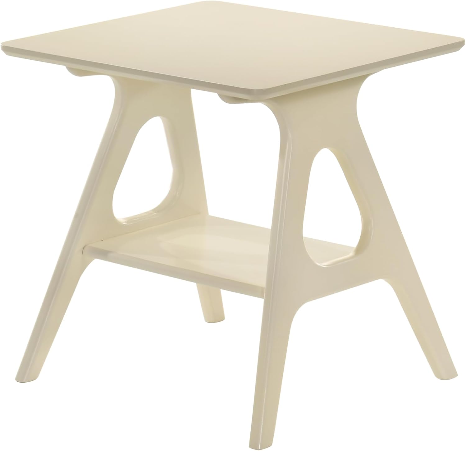 Roundhill Furniture Arona Mid-Century Modern Wood Shelf End Table, Off-White Finish
