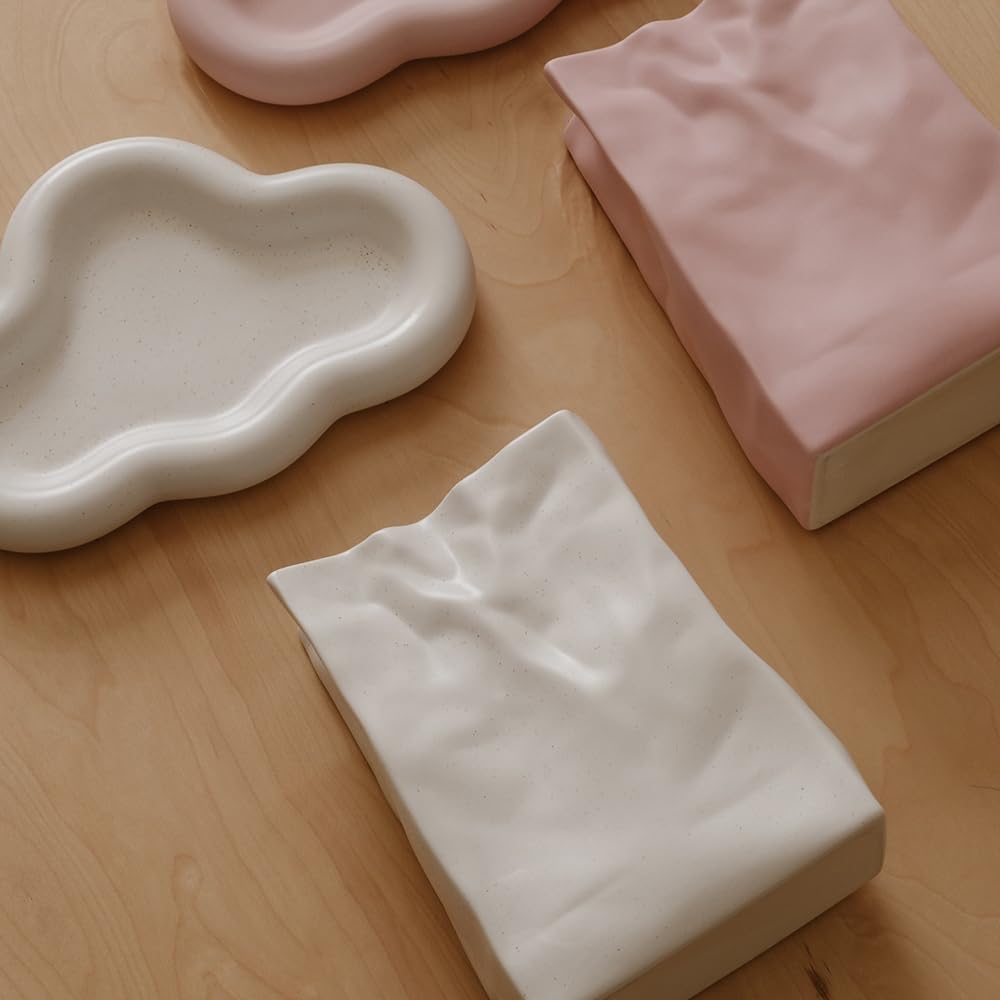 WENSHUO Crinkle Paper Bag Ceramic Vase, Modern Aesthetic Flower Vase for Home Decor, Unique Matte Ceramic Paperbag Vase for Flower Arrangement, Bookshelf Desk Decorative Ornament, Quirky Gift