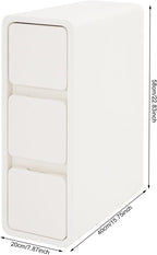 3 Tier Narrow Nightstand,Modern Bedside Table with Drawers,Sofa Side Table Table with Storage for Small Spaces,Bedroom,Living Room,White