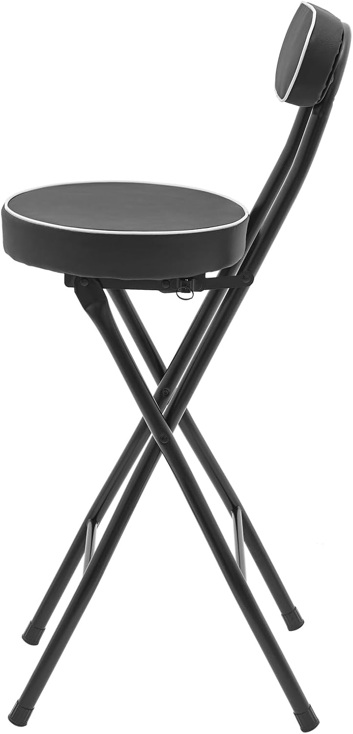 LOYALHEARTDY 2 Pcs Folding Stool, 25.6 in Cushioned Padded Folding Stool Portable Bar Stool with Back for Camping Kitchen Home Office (Black)
