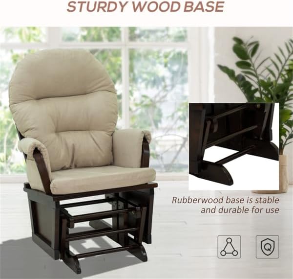 Nursery Glider with Ottoman, Upholstered Comfort Glider Rocker with Padded Cushion, Storage Pocket, Rocking Chair Nursery for Breastfeeding, Napping