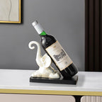ELEGANTZ Modern Wine Bottle Holder – Decorative Elephant Design with Chrome Finish – Single Bottle Display Stand for Countertop, Bar, or Dining Table – Elegant Wine Rack with Black Base
