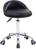 KKTONER PU Leather Round Rolling Stool with Back Rest Height Adjustable Swivel Drafting Work SPA Task Chair with Wheels Black