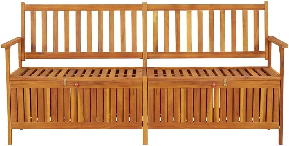 Solid Wood Outdoor Storage Bench, Wooden Deck Box with Seating & Armrest, Patio Organizer with Seat for Garden Porch Deck Backyard Poolside,-910