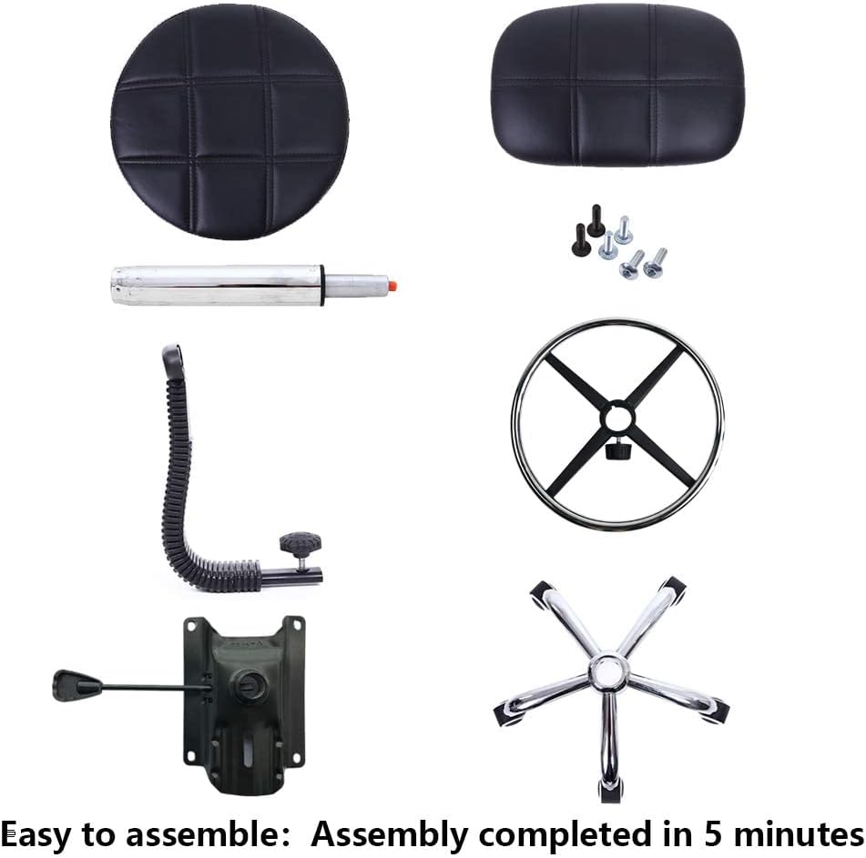 KKTONER Swivel Round Rolling Stool PU Leather with Adjustable Foot Rest Height Adjustable Task Work Drafting Chair with Back (Black)