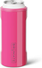BrüMate Hopsulator Slim Can Cooler Insulated for 12oz Slim Cans | Skinny Can Insulated Stainless Steel Drink Holder for Hard Seltzer, Beer, Soda, and Energy Drinks (Neon Pink)
