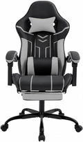 Gaming Desk Chair for Adults, Ergonomic Gaming Chair with Footrest & Headrest and Lumbar Support, Leather Material Height Adjustable Computer Video Game Chairs (Black+Gray)