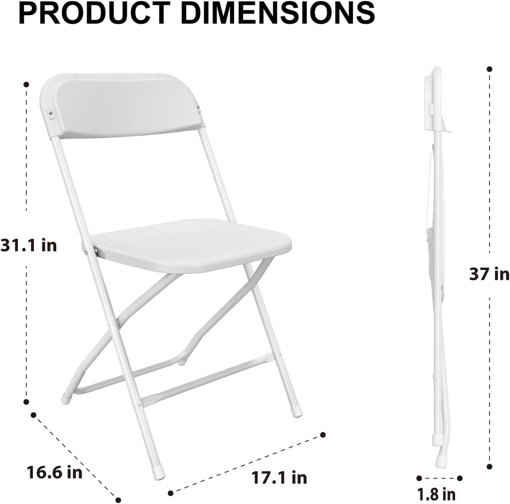 12 Pack White Folding Chair, Plastic Folding Chairs for Outside, Indoor Outdoor Chairs with Steel Frame, Foldable Chair for Wedding Camping Dining Renting in Patio Lawn, 350LBS Capacity