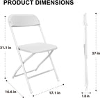 12 Pack White Folding Chair, Plastic Folding Chairs for Outside, Indoor Outdoor Chairs with Steel Frame, Foldable Chair for Wedding Camping Dining Renting in Patio Lawn, 350LBS Capacity