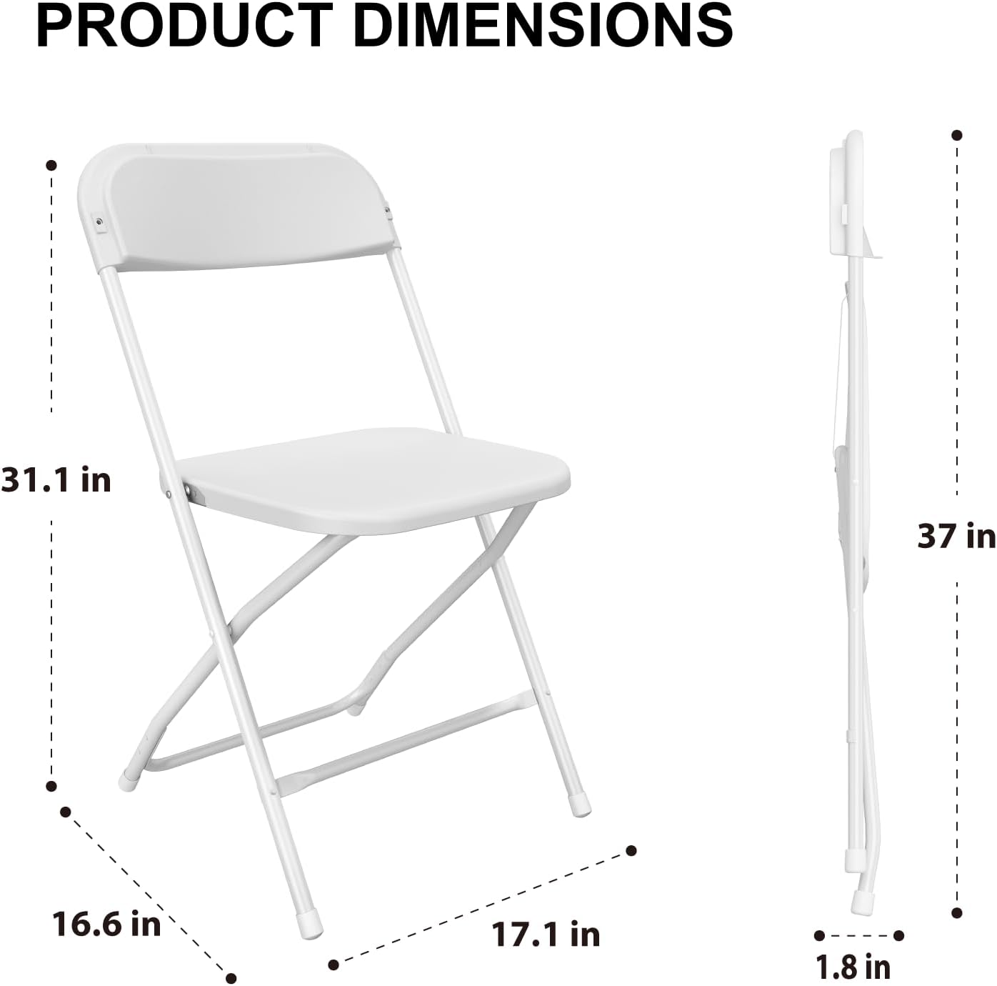 12 Pack White Folding Chair, Plastic Folding Chairs for Outside, Indoor Outdoor Chairs with Steel Frame, Foldable Chair for Wedding Camping Dining Renting in Patio Lawn, 350LBS Capacity