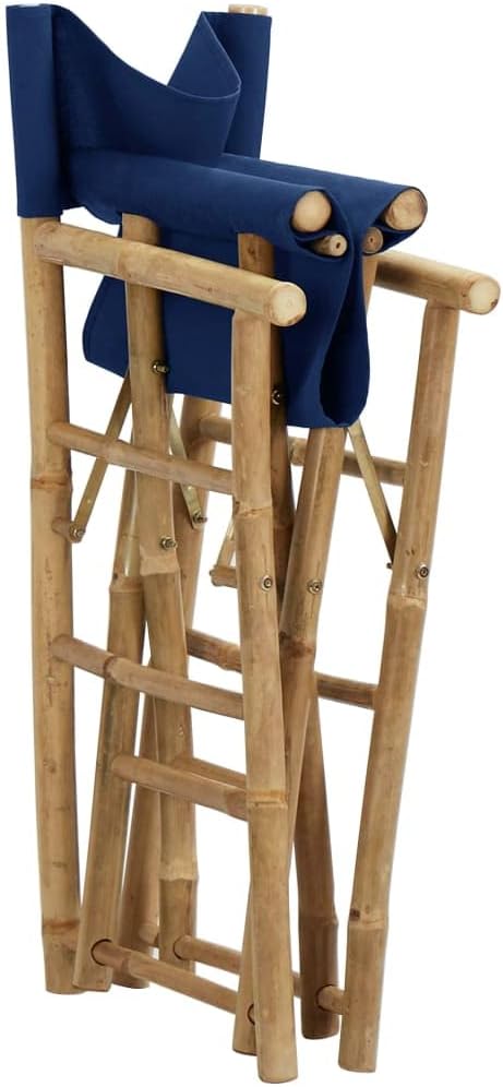 SKM Folding Director's Chairs 2 pcs Blue Bamboo and Fabric