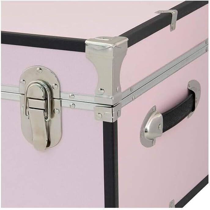 HomeStock Rustic Romance Heavy Duty 30" Under Bed College Storage Trunk with Lock, Latch Closure Type, 15.75" D x 30" W x 12.25" H, Ideal Camp Dorm Room Trunk Footlocker Pink Blush