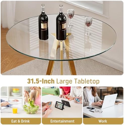 2 Pack Round Bar Table, 37.4" High Pub Table, 31" Small Cocktail Tables with Metal Base & Glass Top, for Small Spaces, Bistro Pub, Cafe(Gold)
