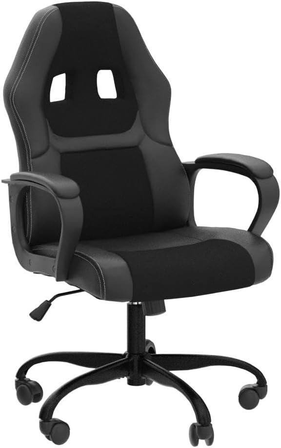Ergonomic Office Chair Cheap Desk Chair, Mesh PC Gaming Chair with Lumbar Support, Adjustable High Back PU Leather Computer Chair Racing Task Swivel Executive Video Game Chairs for Home