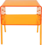 Acrylic Side Table, 2-Tier End Table with Open Storage, Modern Nightstand for Small Spaces, Easy-Clean Bedside Table for Living Room Bedroom Office (Orange)