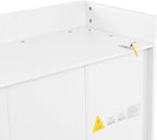 78 Inch Kitchen Pantry Cabinet with Power Outlet, White | White P2 MDF, kitchen or dining room, power outlet, USB ports, glass doors, drop-down surface, 3 drawers, adjustable shelves