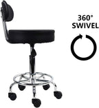 KKTONER PU Leather Rolling Stool Mid-Back with Footrest Height Adjustable Office Computer Home Drafting Swivel Task Chair with Wheels (Black)