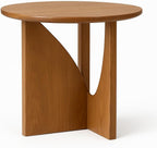 Solid Wood Round Side Table with Battery-Operated Light, Mid-Century Modern End Table, Light Walnut Nightstand for Bedroom & Living Room, 19” x 20”