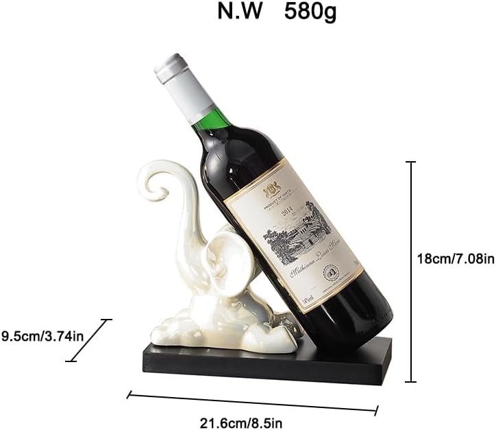 ELEGANTZ Modern Wine Bottle Holder – Decorative Elephant Design with Chrome Finish – Single Bottle Display Stand for Countertop, Bar, or Dining Table – Elegant Wine Rack with Black Base