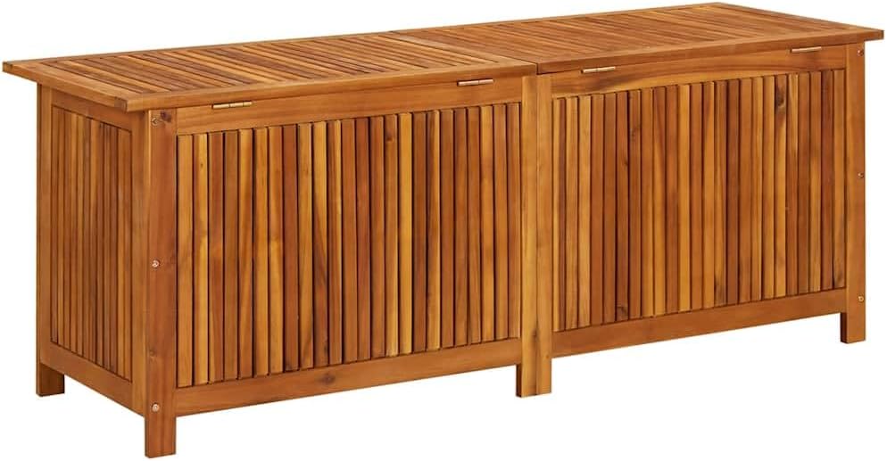 Solid Acacia Wood Patio Storage Box 59.1x19.7x22.8 Inches, Waterproof Outdoor Storage Box with Gas-Lift Lid, Bench and Side Table for Cushions, Pillows, Garden Tools