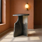 Pemberly Row Modern Marble Side Table, Black Finish, 15.9" W x 11" D x 24" H, Natural Marble and Iron Construction, Durable Design with Rubber Feet, Living Room or Bedroom Accent Furniture