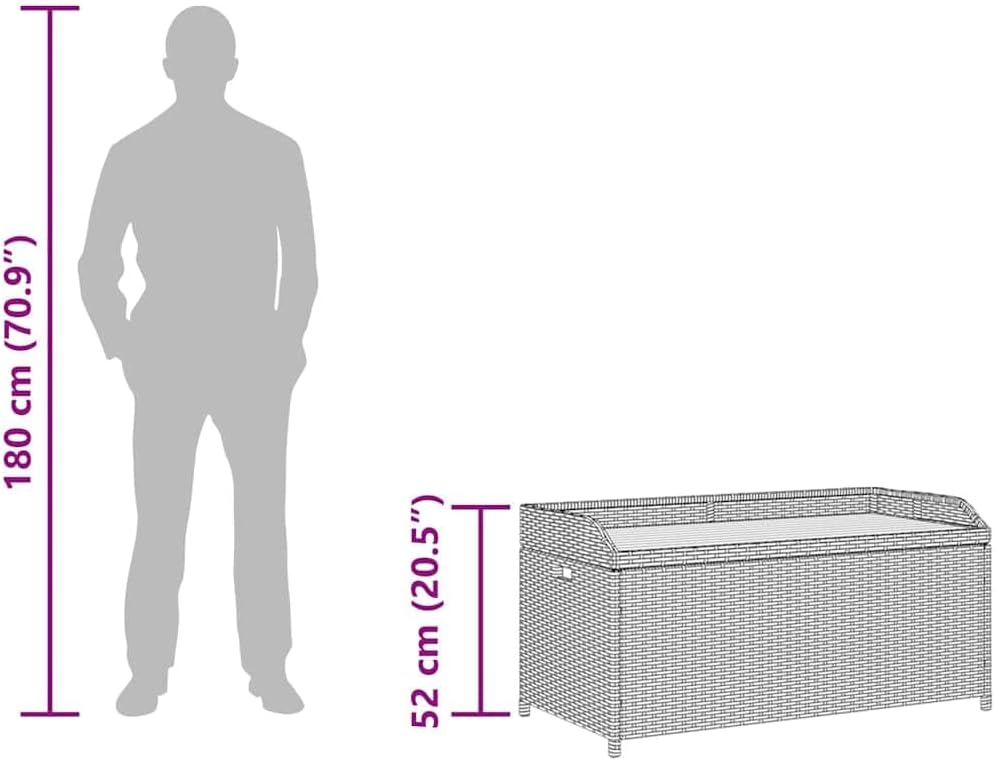 Outdoor Patio Storage Bench Gray Poly Rattan and Acacia Wood 39.4"x19.7"x20.5" Weather Resist Garden Seat with Cushion Storage for Porch Deck Yard