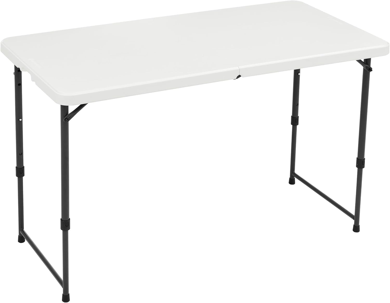 Amazon Basics Portable 4 Foot Rectangular Folding Dining Table, 4 Adjustable Height Settings, Carrying Handle, Indoor & Outdoor, Sturdy for Events, White, 47.8 x 23.9 x 33.9 in