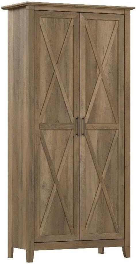 Pemberly Row Tall Kitchen Pantry Cabinet, Reclaimed Pine Finish, Freestanding Storage with Doors and Shelves, Farmhouse Style, Adjustable Shelves, Wall Attachment, Versatile Kitchen or Dining Room Use