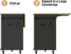 Gitua 59" W Rolling Kitchen Island with Drop Leaf, Movable Kitchen Carts on Wheels Island with Storage Cabinet&Charging Station, Island Table for Kitchen w/Rubber Wood Top, Rack, Hook, Drawers, Black